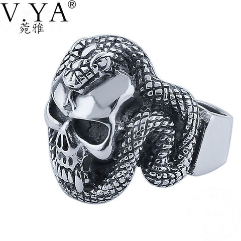 V.YA Skull Rings 925 Sterling Silver New Fashion Punk Snake Skeleton 100% S925 Solid Sterling Silver Ring for Women Men Jewelry