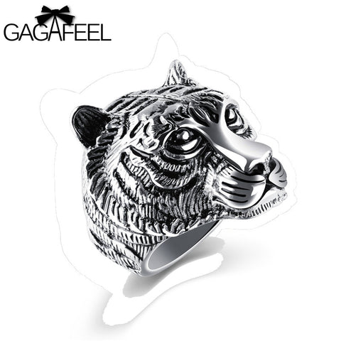 Gagafeel Stainless Steel Tiger Head Unique Animal Ring For Men Jewelry Punk Rock Style Sizes 7-12 Titanium Vintage Rings