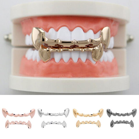 Hip Hop Gold Teeth Grills Top&Bottom Teeth Grillz Dental Vampire Teeth Caps Mouth Halloween Party Accesories 4 Colors Available